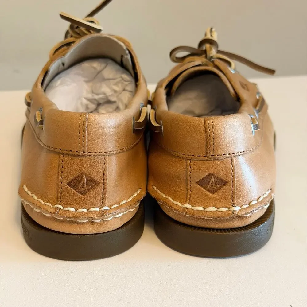 Sperry Top-Sider Boat Shoes Men 9.5 Tan Sahara Leather Authentic Original Preppy
